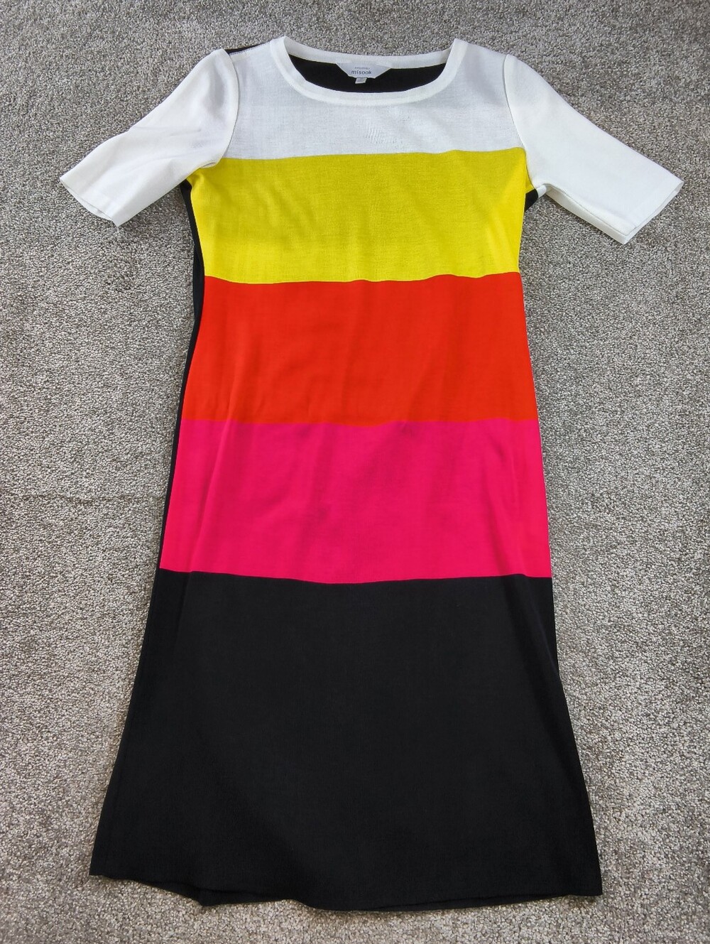 Exclusively Misook ColorBlock Knit Midi Dress M Short Sleeve Stretch Work Career